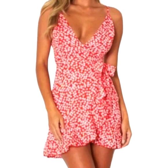 EC WHITE FOX YACHT CLUB RED FLORAL WRAP DRESS SZ.S - Picture 1 of 7